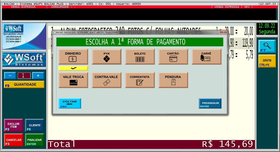 Imagem tela de condições de pagamento Sistema WSoft Automação Comercial Lojas